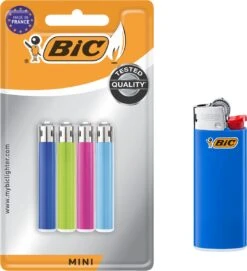 BIC Mini J25 Vuursteen Aanstekers - Verschillende Kleuren - Pak Van 4 Kleine Gasaanstekers