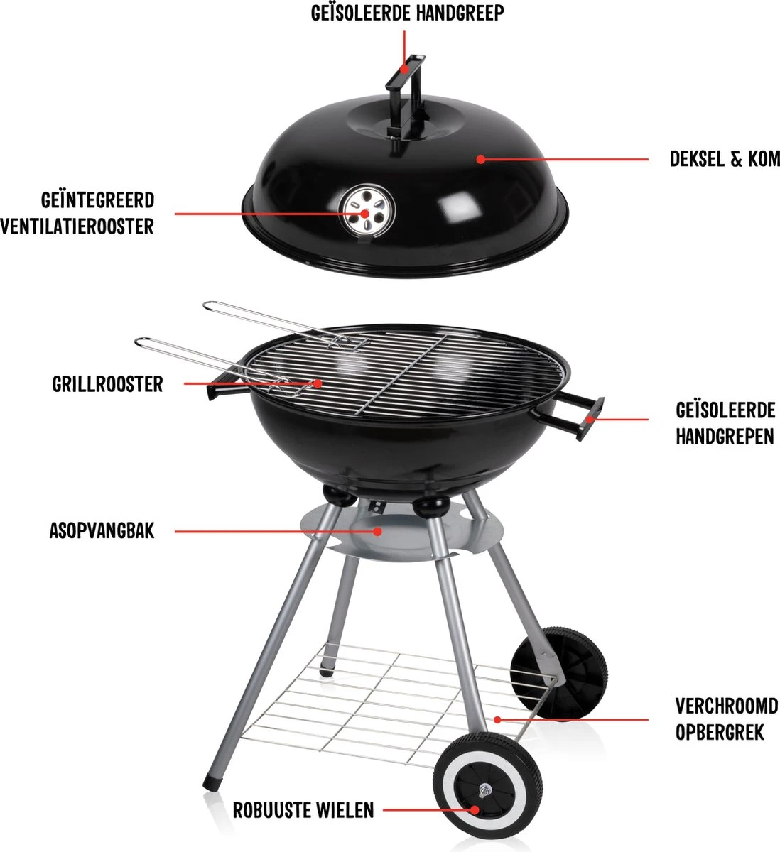 BBQ Collection Houtskoolbarbecue - Kogelbarbecue 45 X 60 Centimeter - Ronde Barbecue - Barbecue Op Wielen - Zwart - Metaal 7 BBQ Collection Houtskoolbarbecue - Kogelbarbecue 45 X 60 Centimeter - Ronde Barbecue - Barbecue Op Wielen - Zwart - Metaal - Afbeelding 7