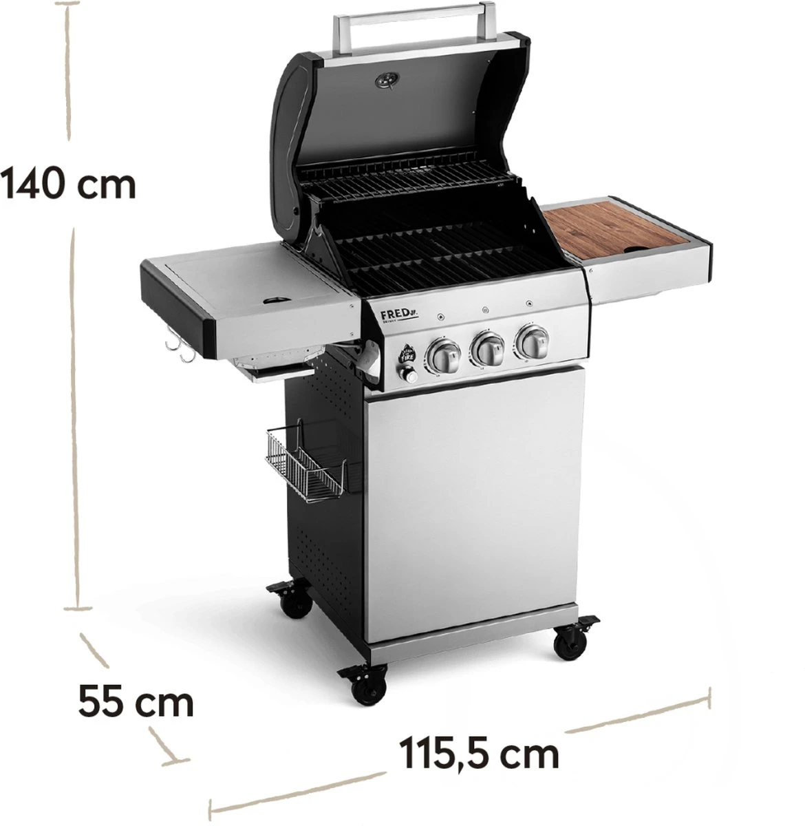 Burnhard Gas BBQ FRED JR. Deluxe - 2 Branders - Incl. Keramische Infraroodbrander & Afdekhoes - Deluxe 17 Burnhard Gas BBQ FRED JR. Deluxe - 2 Branders - Incl. Keramische Infraroodbrander & Afdekhoes - Deluxe - Afbeelding 17