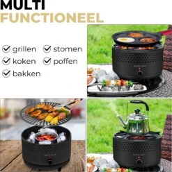 Ozocozy BBQ-ONE Houtskool Tafelbarbecue - Ø30 Cm- Zwart - Incl. Draagtas, Siliconen Bakkwast En RVS-Barbecuetang -Keuken Grill Promotie 1193x1200