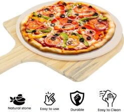 MaxxHome Pizzasteen - BBQ Steen - Maximum Te Verhitten Tot 600 Graden - ⌀33 - Incl. Houten Schep -Keuken Grill Promotie 1200x1085 1