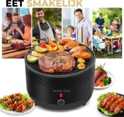 Ozocozy BBQ-ONE Houtskool Tafelbarbecue - Ø30 Cm- Zwart - Incl. Draagtas, Siliconen Bakkwast En RVS-Barbecuetang -Keuken Grill Promotie 1200x1133