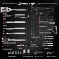Mountain Jack® 40-Delige Luxe BBQ Grill Accessoires Set In Roestvrij Staal – Barbecue Gereedschap – Tangenset, Vlees Thermometer, Vleestang, Borstel, Spiezen, Vleesmes, Vleesvork -Keuken Grill Promotie 1200x1199 4