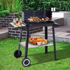 Verrijdbare Barbecue – Houtskool/Briketten - Verstelbare Grillplaat – Houten Tafel – Winscherm – Gewicht 5.9kg -Keuken Grill Promotie 1200x1200 134