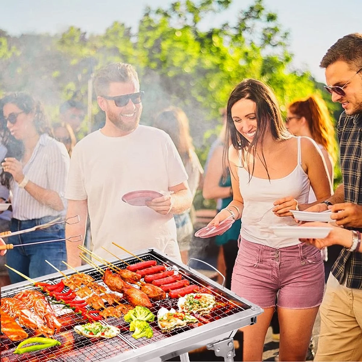 Uten - Houtskoolbarbecue - Opvouwbare Barbecue - Houtskoolbarbecues - Draagbare Camping Barbecue - 430 Roestvrij Staal Grill BBQ - 5-10 Persoon Tuin Buitenfeest - Zilver 2 Uten - Houtskoolbarbecue - Opvouwbare Barbecue - Houtskoolbarbecues - Draagbare Camping Barbecue - 430 Roestvrij Staal Grill BBQ - 5-10 Persoon Tuin Buitenfeest - Zilver - Afbeelding 2