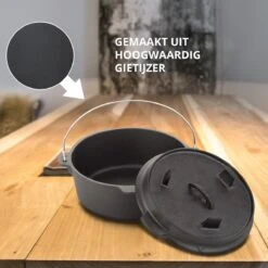 Dutch Mountains Gietijzeren Pannenset 7-delig - Dutch Oven – Braadpan - Grillpan - Hapjespan - Kookset In Houten Transportkist - Deksellifter - Brander -Keuken Grill Promotie 1200x1200 361