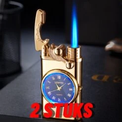 Flametimer Exclusieve Aansteker Met Horloge, 2 Stuks Willekeurig, Winddichte Draagbare Kaars Aansteker Voor Kaars Koken BBQ, Vuurwerk, Zak Zaklamp Aansteker Met Geschenkdoos, Cool Gift