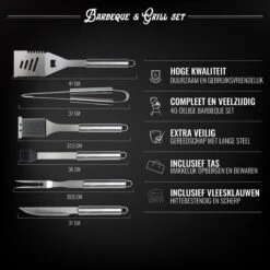 Mountain Jack® 40-Delige Luxe BBQ Grill Accessoires Set In Roestvrij Staal – Barbecue Gereedschap – Tangenset, Vlees Thermometer, Vleestang, Borstel, Spiezen, Vleesmes, Vleesvork -Keuken Grill Promotie 1200x1200 737