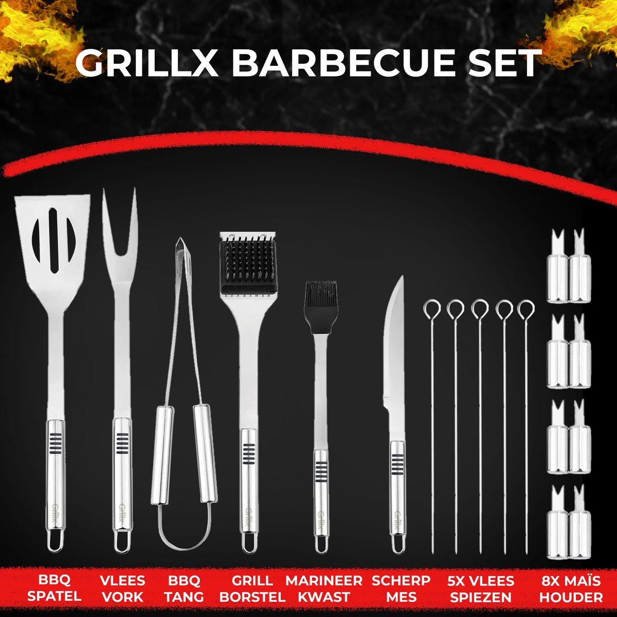 GrillX Barbecue Gereedschap Set - 19-delig - Inclusief Luxe Draagtas - BBQ Accesoires - Gereedschapset 9 GrillX Barbecue Gereedschap Set - 19-delig - Inclusief Luxe Draagtas - BBQ Accesoires - Gereedschapset - Afbeelding 9