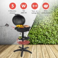 KitchenBrothers Elektrische BBQ - Met Grillplaat - Anti-aanbaklaag - Incl. Plank/Houders - Grilloppervlak 46,5x33,8cm - Tot 300°C - 2400W - Zwart -Keuken Grill Promotie 1200x1200 81