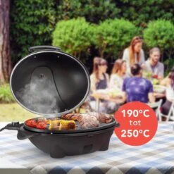 KitchenBrothers Elektrische BBQ - Met Grillplaat - Anti-aanbaklaag - Incl. Plank/Houders - Grilloppervlak 46,5x33,8cm - Tot 300°C - 2400W - Zwart -Keuken Grill Promotie 1200x1200 88