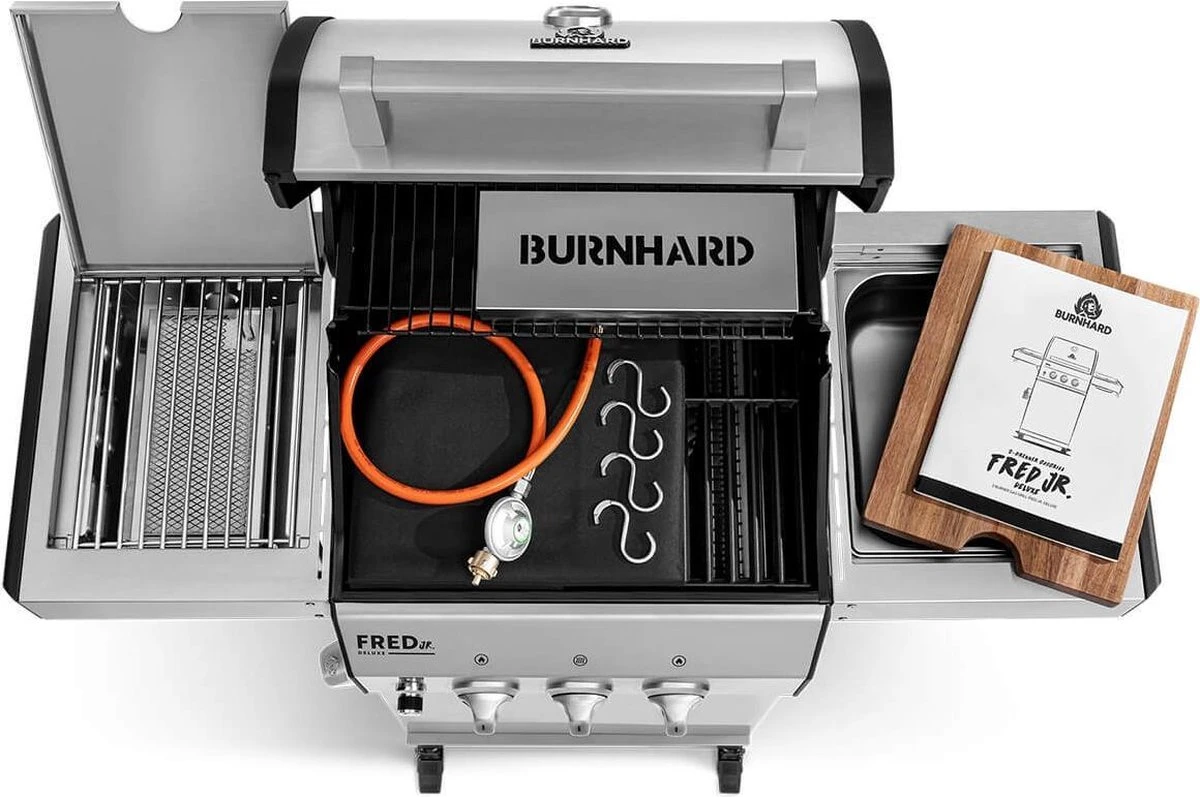 Burnhard Gas BBQ FRED JR. Deluxe - 2 Branders - Incl. Keramische Infraroodbrander & Afdekhoes - Deluxe 3 Burnhard Gas BBQ FRED JR. Deluxe - 2 Branders - Incl. Keramische Infraroodbrander & Afdekhoes - Deluxe - Afbeelding 3