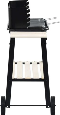 Verrijdbare Barbecue – Houtskool/Briketten - Verstelbare Grillplaat – Houten Tafel – Winscherm – Gewicht 5.9kg -Keuken Grill Promotie 630x1200