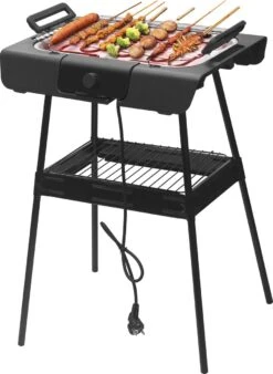 Royalty Line Elektrische Barbecue - Indoor En Outdoor BBQ - Tafelgrill - Elektrische Grill - Grill Oppervlak 40x24 Cm - 2000W - Met Stand - Zwart